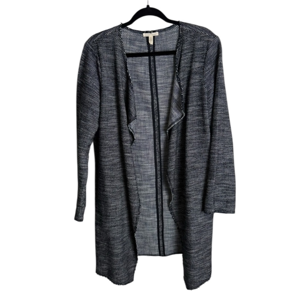 Eileen Fisher Organic Cotton Tweed Open Front Cardigan Raw Edge Trim Small